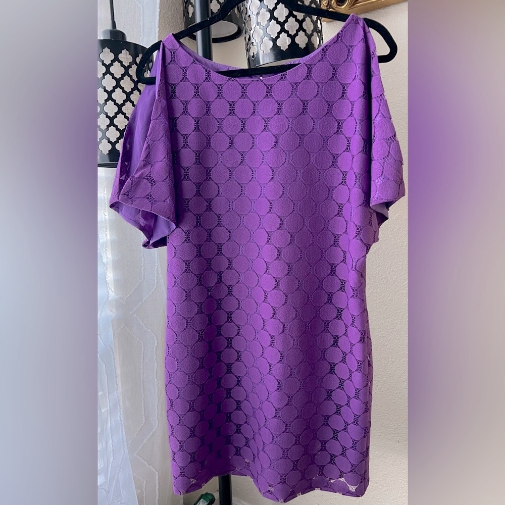 Aidan Mattox Elegant Purple Cold Shoulder Dress